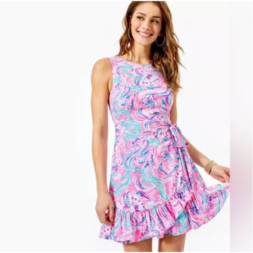 Lilly Pulitzer Joselyn‎ Stretch Wrap Dress Prosecco Pink Paisley Print Size 00